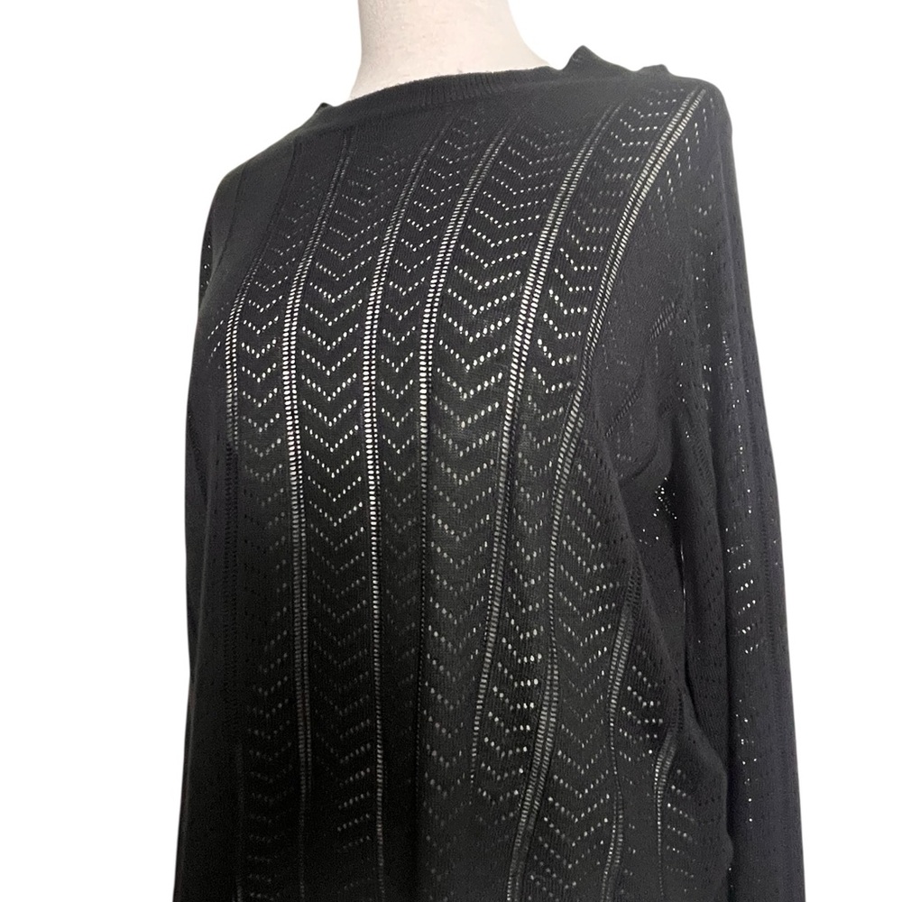 Adrianna Papell Pointelle Bell Sleeve Knit Top Black Women’s Size Large - Picture 3 of 7